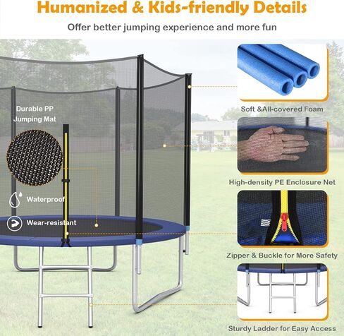 GYMAX Trampoline, 8FT 10FT 12FT 14FT 15FT 16FT Recreational Trampolines w/Safety Enclosure Net & Ladder - ASTM Certificated, Outdoor Trampoline for Kids and Adults in Saudi Arabia