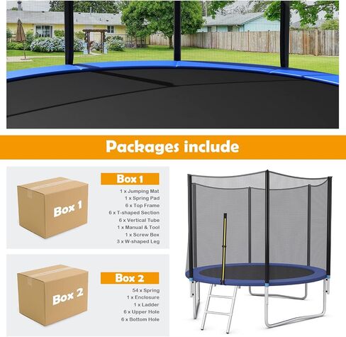 GYMAX Trampoline, 8FT 10FT 12FT 14FT 15FT 16FT Recreational Trampolines w/Safety Enclosure Net & Ladder - ASTM Certificated, Outdoor Trampoline for Kids and Adults in Saudi Arabia