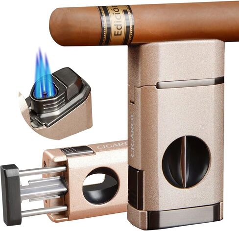 قابلة لإعادة ملء Cigarol 3-in-1 Lighter Lighter-Blue Jet Flame مع قاطع مدمج وحامل سيجار ، وجسم مقاوم للرياح ، ومجموعة هدايا مضغوطة ومتينة وممتازة لمحبي السيجار in Kuwait