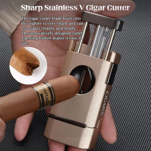 قابلة لإعادة ملء Cigarol 3-in-1 Lighter Lighter-Blue Jet Flame مع قاطع مدمج وحامل سيجار ، وجسم مقاوم للرياح ، ومجموعة هدايا مضغوطة ومتينة وممتازة لمحبي السيجار in Kuwait