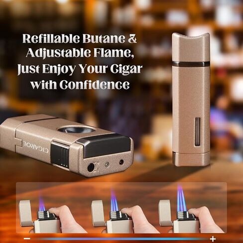 قابلة لإعادة ملء Cigarol 3-in-1 Lighter Lighter-Blue Jet Flame مع قاطع مدمج وحامل سيجار ، وجسم مقاوم للرياح ، ومجموعة هدايا مضغوطة ومتينة وممتازة لمحبي السيجار in Kuwait