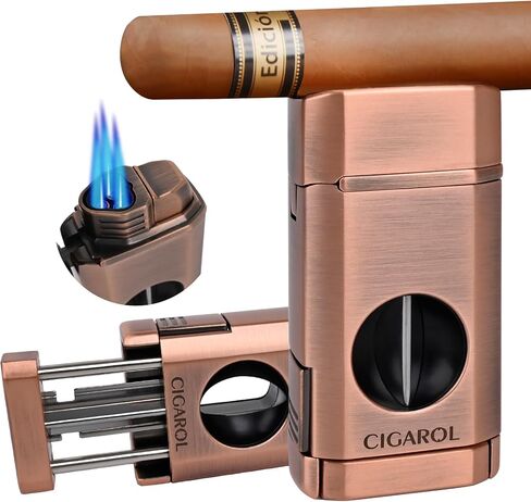 قابلة لإعادة ملء Cigarol 3-in-1 Lighter Lighter-Blue Jet Flame مع قاطع مدمج وحامل سيجار ، وجسم مقاوم للرياح ، ومجموعة هدايا مضغوطة ومتينة وممتازة لمحبي السيجار in Kuwait