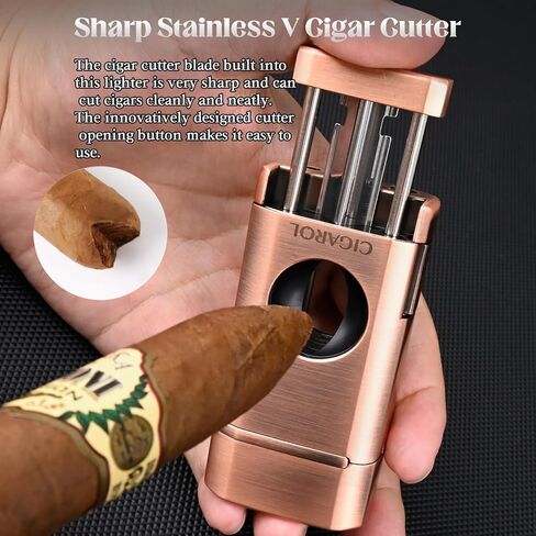 قابلة لإعادة ملء Cigarol 3-in-1 Lighter Lighter-Blue Jet Flame مع قاطع مدمج وحامل سيجار ، وجسم مقاوم للرياح ، ومجموعة هدايا مضغوطة ومتينة وممتازة لمحبي السيجار in Kuwait
