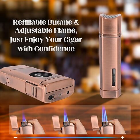قابلة لإعادة ملء Cigarol 3-in-1 Lighter Lighter-Blue Jet Flame مع قاطع مدمج وحامل سيجار ، وجسم مقاوم للرياح ، ومجموعة هدايا مضغوطة ومتينة وممتازة لمحبي السيجار in Kuwait