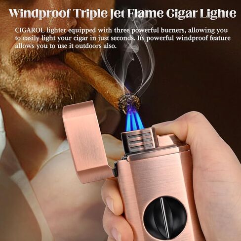 قابلة لإعادة ملء Cigarol 3-in-1 Lighter Lighter-Blue Jet Flame مع قاطع مدمج وحامل سيجار ، وجسم مقاوم للرياح ، ومجموعة هدايا مضغوطة ومتينة وممتازة لمحبي السيجار in Kuwait