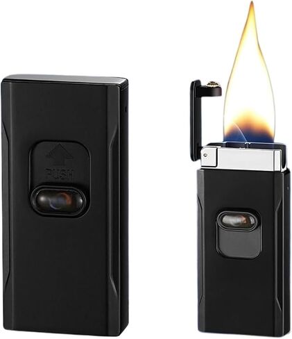Windproof Ultra-Thin Metal Soft Flame Lighter, Rechargeable Butane Gas Lighter, Intelligent Gravity Induction Ignition Portable Adjustable(Black) in Saudi Arabia