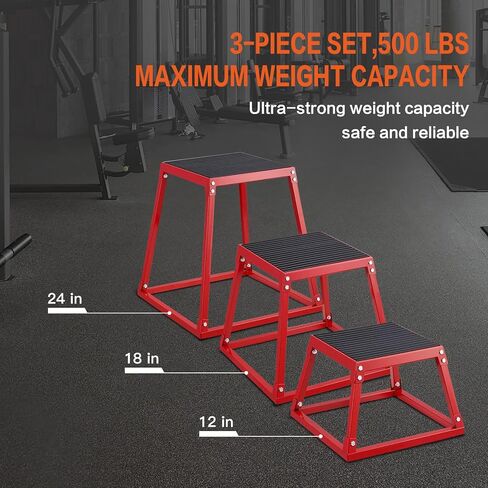 Plyometric Jump Box 3 Pcs Set, 12/18/24 Inch Fitness Exercise Platform, Steel Anti-Slip Step Up Box Jumping Agility Box for Home Gym Strength Training Workout in Kuwait