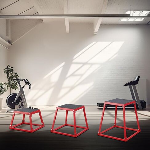 Plyometric Jump Box 3 Pcs Set, 12/18/24 Inch Fitness Exercise Platform, Steel Anti-Slip Step Up Box Jumping Agility Box for Home Gym Strength Training Workout in Kuwait