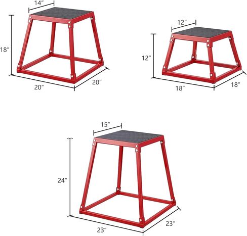 Plyometric Jump Box 3 Pcs Set, 12/18/24 Inch Fitness Exercise Platform, Steel Anti-Slip Step Up Box Jumping Agility Box for Home Gym Strength Training Workout in Kuwait