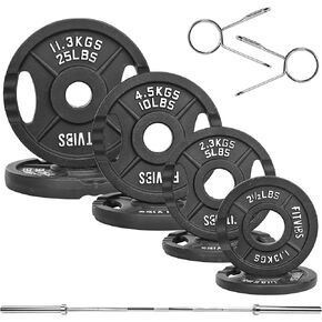 Olympic Cast Iron 2-Inch Weight Plates Including 5FT Olympic Barbell Bar & Safely Locks, 100 Pounds Set (85 lbs Plates + 15 lbs Barbell Bar), Multiple Packages in Saudi Arabia