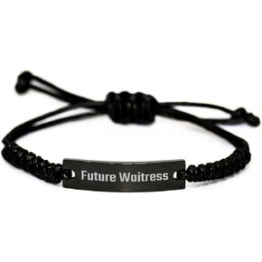 Future Waitress Rope Bracelet Inspirational Gift for Waitress from Friend or Family, Perfect Christmas Memorable Present for Waitress with Funny Quote, Adjustable Black Rope Jewelry for Waitress in Saudi Arabia