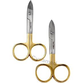 مجموعة من مقصين من سلك الأسنان مقص 4.25 بوصة التاج والطوق ، شفرات ناعمة منحنية ، حلقات ذهبية in Kuwait