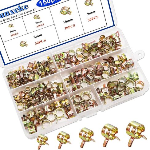 150Pcs Spring Band Hose Clamps Assortment Kit,5 Sizes Fuel Line Hose Clamps,Low Pressure Air Clip Strap Clamp for Silicone Vacuum Hose Clamp Fuel Line Clamps (6mm 7mm 8mm 9mm 10mm) in Kuwait