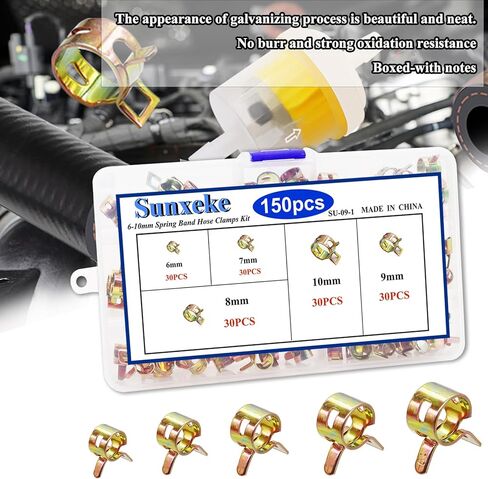 150Pcs Spring Band Hose Clamps Assortment Kit,5 Sizes Fuel Line Hose Clamps,Low Pressure Air Clip Strap Clamp for Silicone Vacuum Hose Clamp Fuel Line Clamps (6mm 7mm 8mm 9mm 10mm) in Kuwait