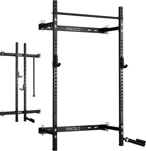 Mikolo 2" x 2" Folding Wall Mounted Squat Rack, 1000 Pounds Capacity Power Rack with Pull Up Bar, J Hooks and Other Attachments, Space-Saving Home Gym in Saudi Arabia