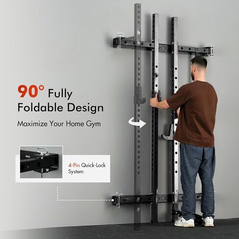Mikolo 2" x 2" Folding Wall Mounted Squat Rack, 1000 Pounds Capacity Power Rack with Pull Up Bar, J Hooks and Other Attachments, Space-Saving Home Gym in Saudi Arabia