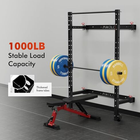 Mikolo 2" x 2" Folding Wall Mounted Squat Rack, 1000 Pounds Capacity Power Rack with Pull Up Bar, J Hooks and Other Attachments, Space-Saving Home Gym in Saudi Arabia