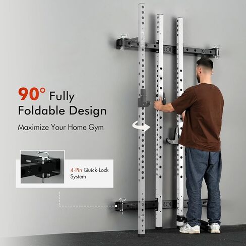 Mikolo 2 "× 2" رف القرفصاء القابل للطي مثبتة على الحائط ، رف طاقة 1000 رطل مع شريط السحب ، والسنانير J والمرفقات الأخرى ، صالة الألعاب الرياضية لتوفير الفضاء in Kuwait