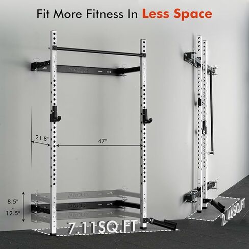 Mikolo 2 "× 2" رف القرفصاء القابل للطي مثبتة على الحائط ، رف طاقة 1000 رطل مع شريط السحب ، والسنانير J والمرفقات الأخرى ، صالة الألعاب الرياضية لتوفير الفضاء in Kuwait