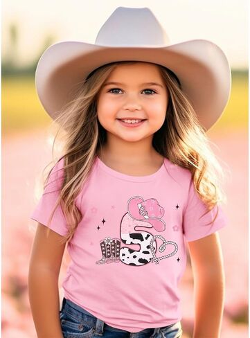 GLIGLITTR Birthday Girl Shirt Toddler Girls Cowgirl Hat Birthday T-Shirt Kids Western B-Day Party Gift Graphic Tees 2-7 Years in Saudi Arabia