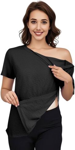 Women's Post Shoulder Surgery Tear Away Shirt Short Sleeve Side Snap Chemo Port Postpartum Shirts Adaptive Clothing in Kuwait