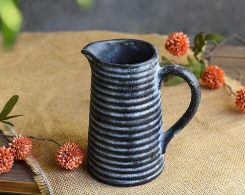 Quoowiit Ceramic Rustic Vase with Handle, Green Distressed Decorative Farmhouse Pitcher Vase for Home Decor Living Room Bedroom Kitchen Office Shelf Decor Centerpiece Table Decoration in Kuwait