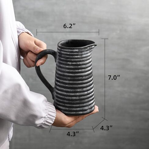 Quoowiit Ceramic Rustic Vase with Handle, Green Distressed Decorative Farmhouse Pitcher Vase for Home Decor Living Room Bedroom Kitchen Office Shelf Decor Centerpiece Table Decoration in Kuwait