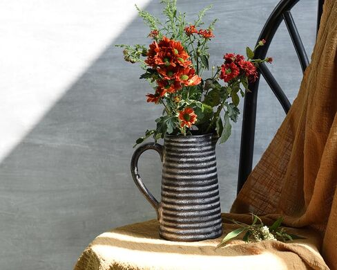 Quoowiit Ceramic Rustic Vase with Handle, Green Distressed Decorative Farmhouse Pitcher Vase for Home Decor Living Room Bedroom Kitchen Office Shelf Decor Centerpiece Table Decoration in Kuwait