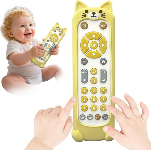 Baby TV Remote Toy with Lights & Sounds​​ - Interactive Learning Toy (3 Languages: English/Spanish/French), 50+ Musical Sounds, Realistic Design - Perfect 1 Year Old Gift for Boys & Girls (Black) in Kuwait