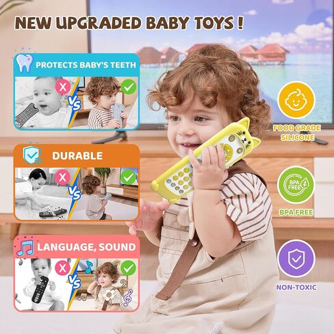 Baby TV Remote Toy with Lights & Sounds​​ - Interactive Learning Toy (3 Languages: English/Spanish/French), 50+ Musical Sounds, Realistic Design - Perfect 1 Year Old Gift for Boys & Girls (Black) in Kuwait