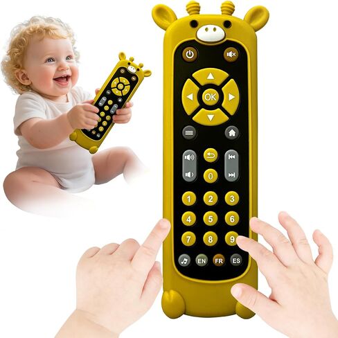 Baby TV Remote Toy with Lights & Sounds​​ - Interactive Learning Toy (3 Languages: English/Spanish/French), 50+ Musical Sounds, Realistic Design - Perfect 1 Year Old Gift for Boys & Girls (Black) in Kuwait