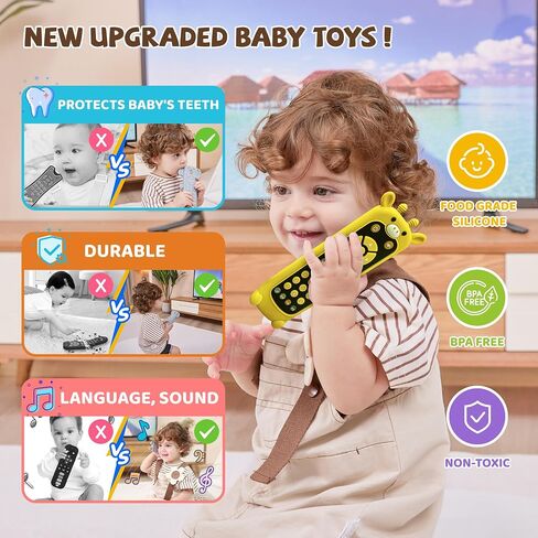 Baby TV Remote Toy with Lights & Sounds​​ - Interactive Learning Toy (3 Languages: English/Spanish/French), 50+ Musical Sounds, Realistic Design - Perfect 1 Year Old Gift for Boys & Girls (Black) in Kuwait