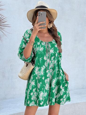 جرس Cicy Womens Summer Floral Romper فضفاضة مغرفة فانوس فانوس مختصرة مختصرة من ملابس الشاطئ الأمامية (القهوة ، X-Large) in Saudi Arabia