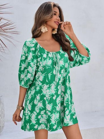 جرس Cicy Womens Summer Floral Romper فضفاضة مغرفة فانوس فانوس مختصرة مختصرة من ملابس الشاطئ الأمامية (القهوة ، X-Large) in Saudi Arabia