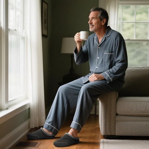 أحذية RELXFEET MANS قابلة للتعديل أحذية السكري واسعة النعال ذات الصناديق المنزلية الداخلية في الهواء الطلق على السدادات الدافئة للقدم المتورمة in Kuwait