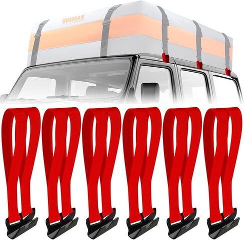 6 Car Door Hook Straps with Double Loops - Universal Roof Rack Straps for Secure Cargo, No Roof Rack Needed, Heavy-Duty Waterproof Design, Compatible with Most Cars(Orange) in Kuwait