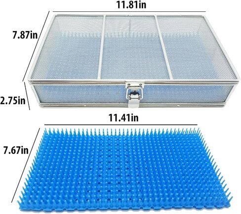 304 Stainless Steel Sterilization Basket with Silicone Mat & Lid, 11.81"x7.87"x2.75" (30x20x7cm) – Ultrasonic Perforated Mesh Tray for Ophthalmic, ENT Instruments, Cleaning & Sterilization in Kuwait