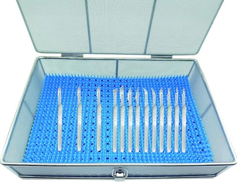 304 Stainless Steel Sterilization Basket with Silicone Mat & Lid, 11.81"x7.87"x2.75" (30x20x7cm) – Ultrasonic Perforated Mesh Tray for Ophthalmic, ENT Instruments, Cleaning & Sterilization in Kuwait