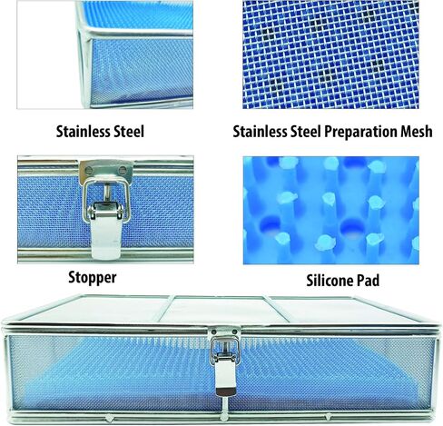 304 Stainless Steel Sterilization Basket with Silicone Mat & Lid, 11.81"x7.87"x2.75" (30x20x7cm) – Ultrasonic Perforated Mesh Tray for Ophthalmic, ENT Instruments, Cleaning & Sterilization in Kuwait