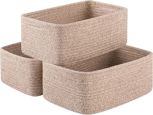 3 Pack Small Storage Baskets for Organizing, Cute Woven Decorative Gift Baskets for Shelves, Mini Closet Organizer Bins with Handles, 11.81''Lx7.87''Wx4.72''H-Brown in Kuwait