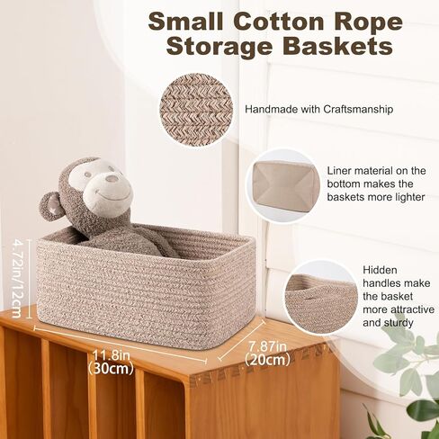 3 Pack Small Storage Baskets for Organizing, Cute Woven Decorative Gift Baskets for Shelves, Mini Closet Organizer Bins with Handles, 11.81''Lx7.87''Wx4.72''H-Brown in Kuwait