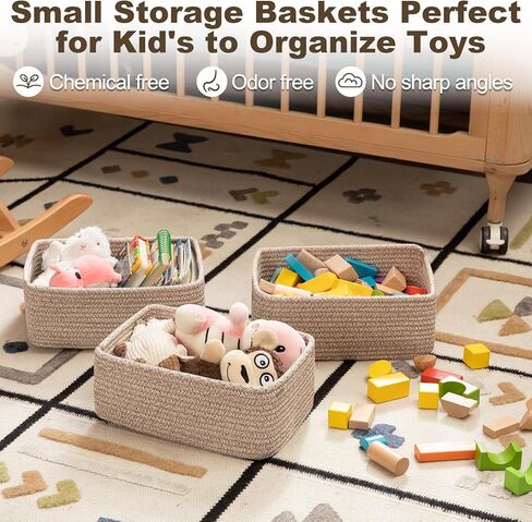 3 Pack Small Storage Baskets for Organizing, Cute Woven Decorative Gift Baskets for Shelves, Mini Closet Organizer Bins with Handles, 11.81''Lx7.87''Wx4.72''H-Brown in Kuwait