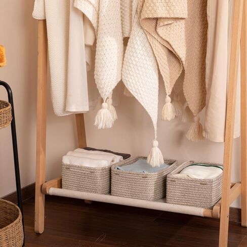 3 Pack Small Storage Baskets for Organizing, Cute Woven Decorative Gift Baskets for Shelves, Mini Closet Organizer Bins with Handles, 11.81''Lx7.87''Wx4.72''H-Brown in Kuwait