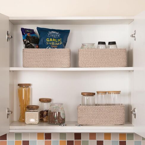 3 Pack Small Storage Baskets for Organizing, Cute Woven Decorative Gift Baskets for Shelves, Mini Closet Organizer Bins with Handles, 11.81''Lx7.87''Wx4.72''H-Brown in Kuwait