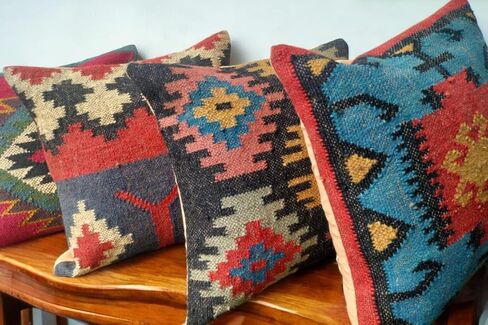Handwoven Geometric Throw Pillow Covers, Aztec Pattern, Green and Beige, 18x18 Inches, Set of 4 (1, Color 10) in Saudi Arabia