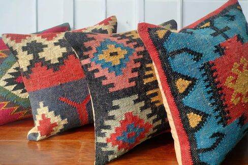Handwoven Geometric Throw Pillow Covers, Aztec Pattern, Green and Beige, 18x18 Inches, Set of 4 (1, Color 10) in Saudi Arabia