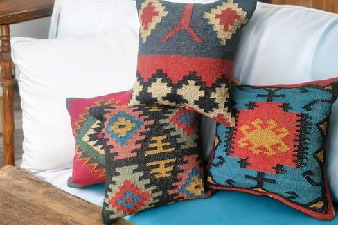 Handwoven Geometric Throw Pillow Covers, Aztec Pattern, Green and Beige, 18x18 Inches, Set of 4 (1, Color 10) in Saudi Arabia