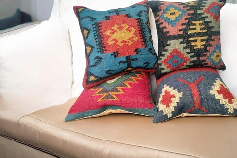 Handwoven Geometric Throw Pillow Covers, Aztec Pattern, Green and Beige, 18x18 Inches, Set of 4 (1, Color 10) in Saudi Arabia