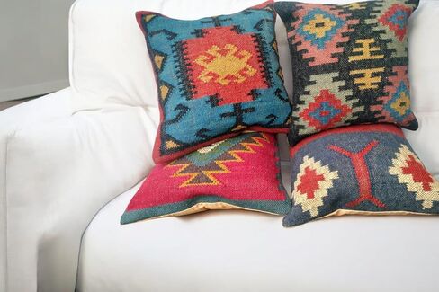 Handwoven Geometric Throw Pillow Covers, Aztec Pattern, Green and Beige, 18x18 Inches, Set of 4 (1, Color 10) in Saudi Arabia