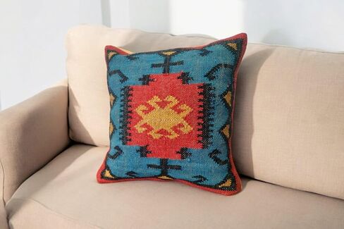 Handwoven Geometric Throw Pillow Covers, Aztec Pattern, Green and Beige, 18x18 Inches, Set of 4 (1, Color 10) in Saudi Arabia